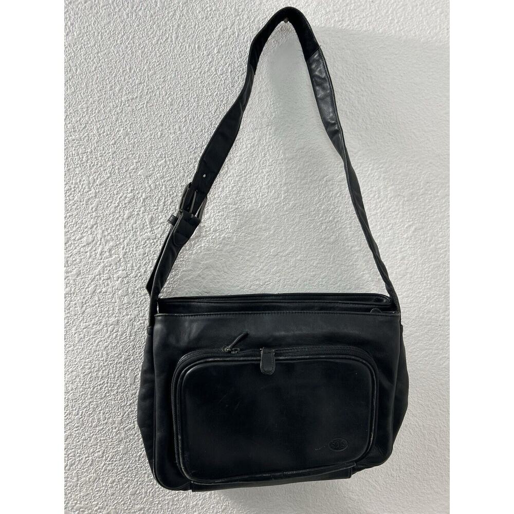 SAS Black Leather Handbag Purse Shoulder Bag Crossbody USA Made‎ Key Fob